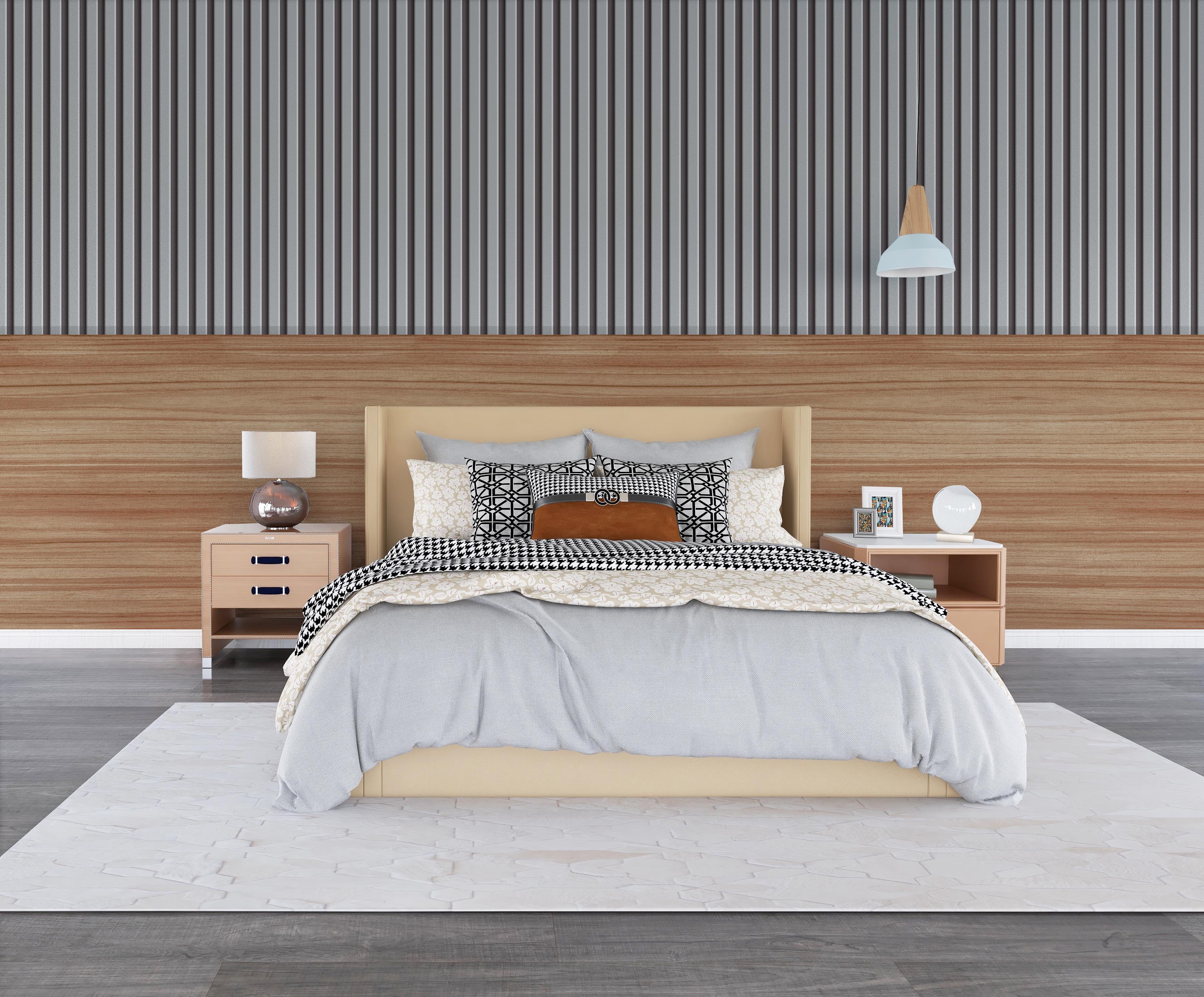 Papel de Parede Ripado Madeira Cinza Quarto Casal Linha Home VRH41