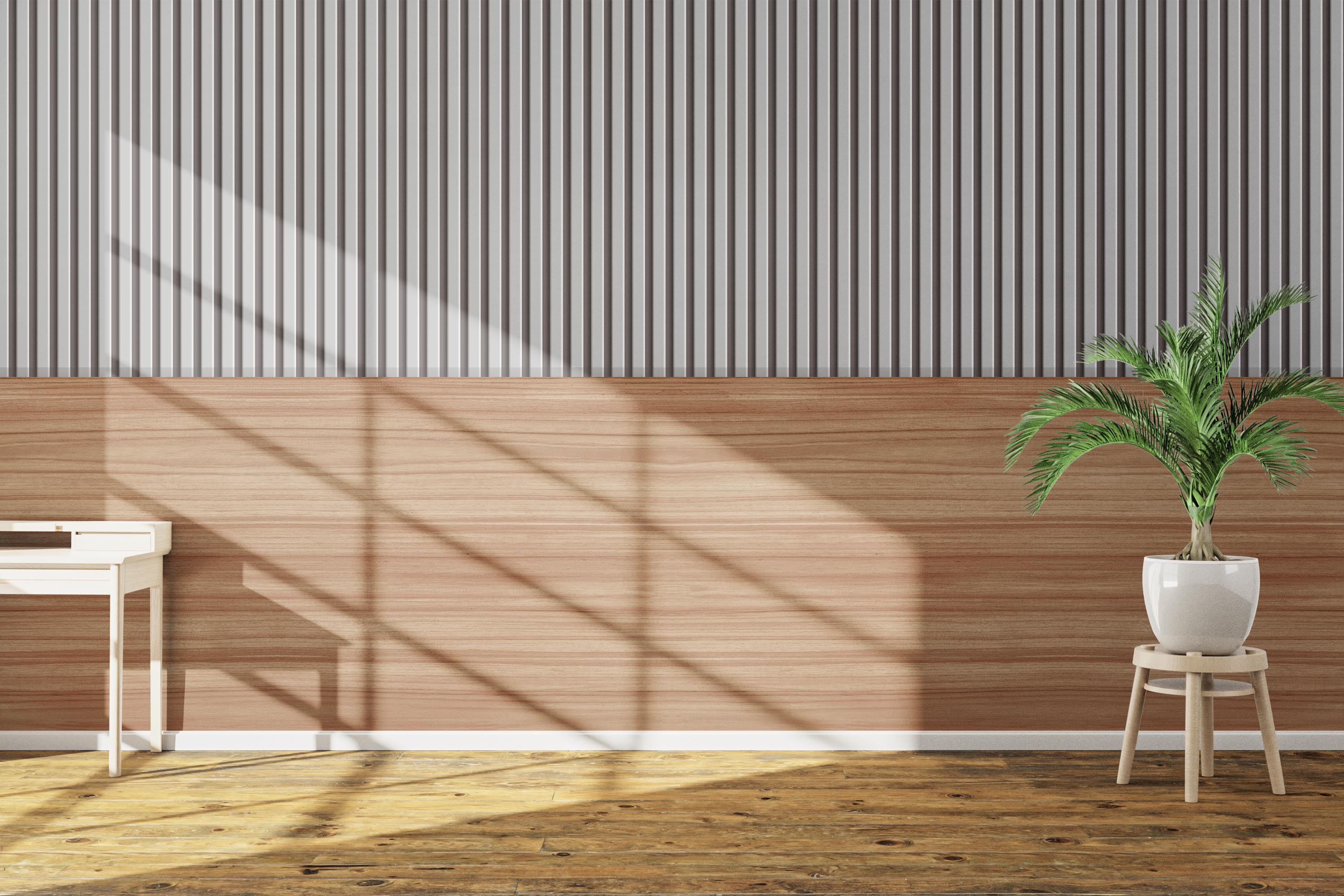 Papel de Parede Ripado Madeira Cinza Quarto Casal Linha Home VRH41
