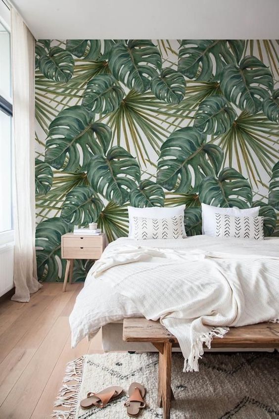 Papel de Parede Tropical Folhagem Verde  Estilo Natureza Linha Home - VRHOME07