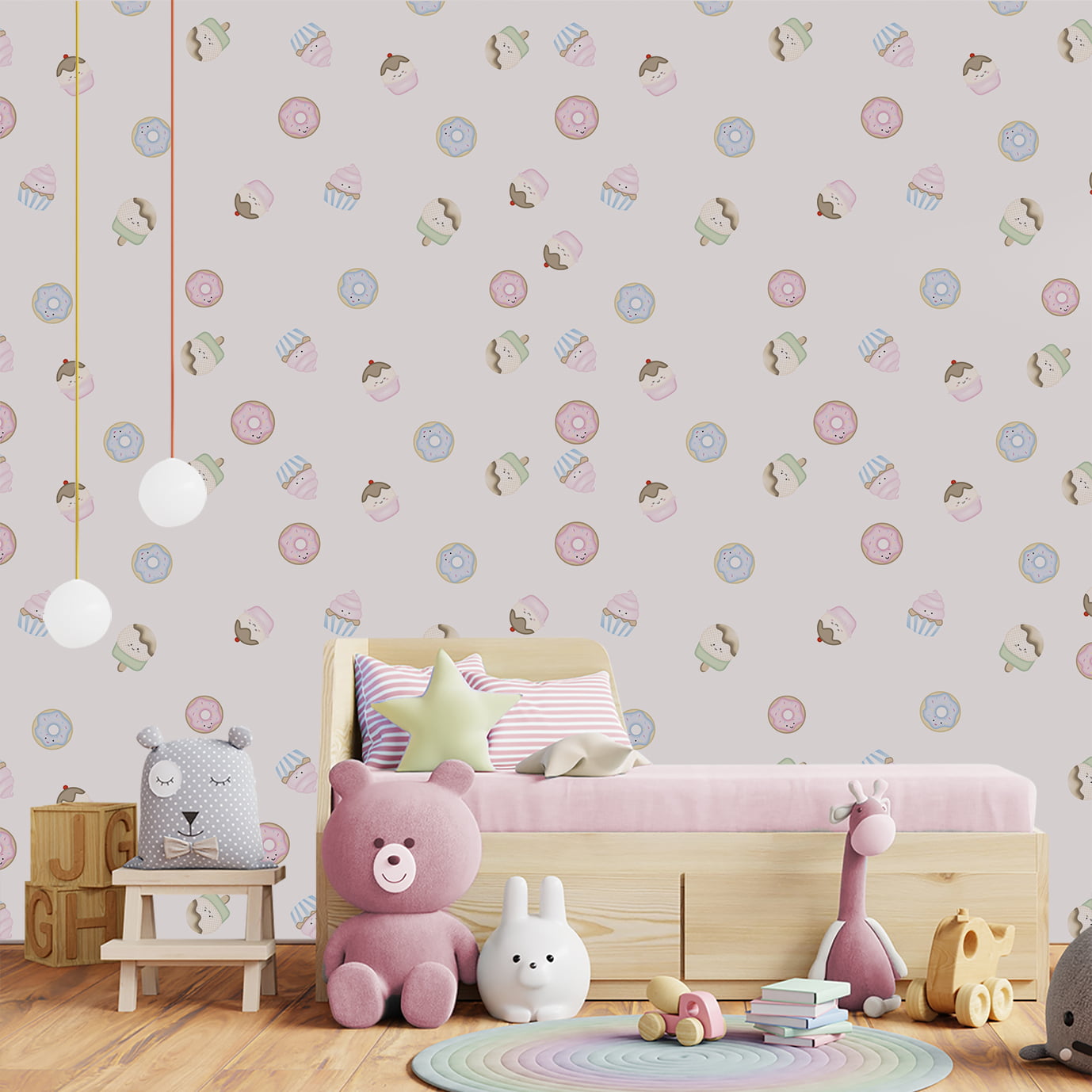 Papel de Parede Infantil para Quarto de Bebê Docinhos Cupcake