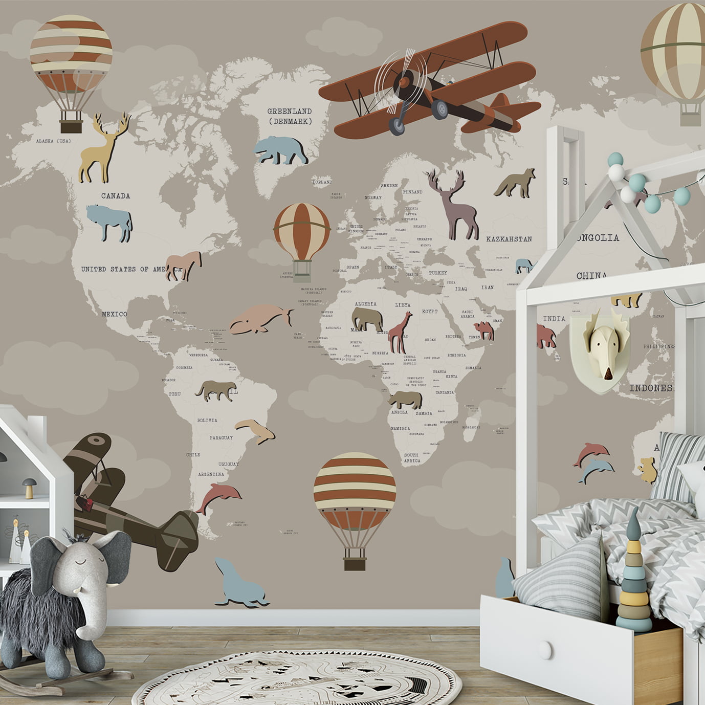 Papel de parede safari infantil para quarto de bebê adesivo ursinha balanço 
