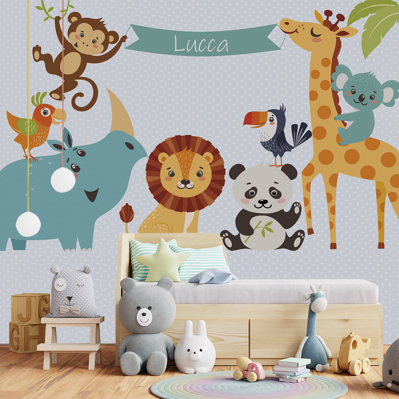 Papel de Parede Infantil para Quarto de Bebê Safari Feliz