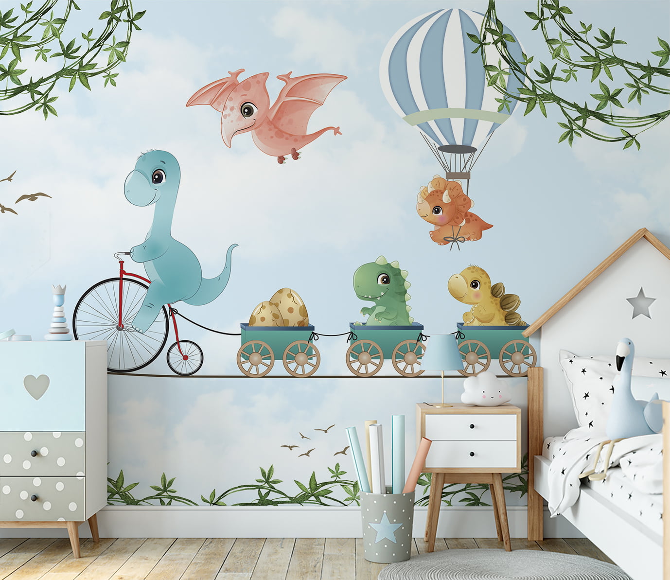 Papel de Parede Infantil Desenho Dinossauros, Papel Adesivo