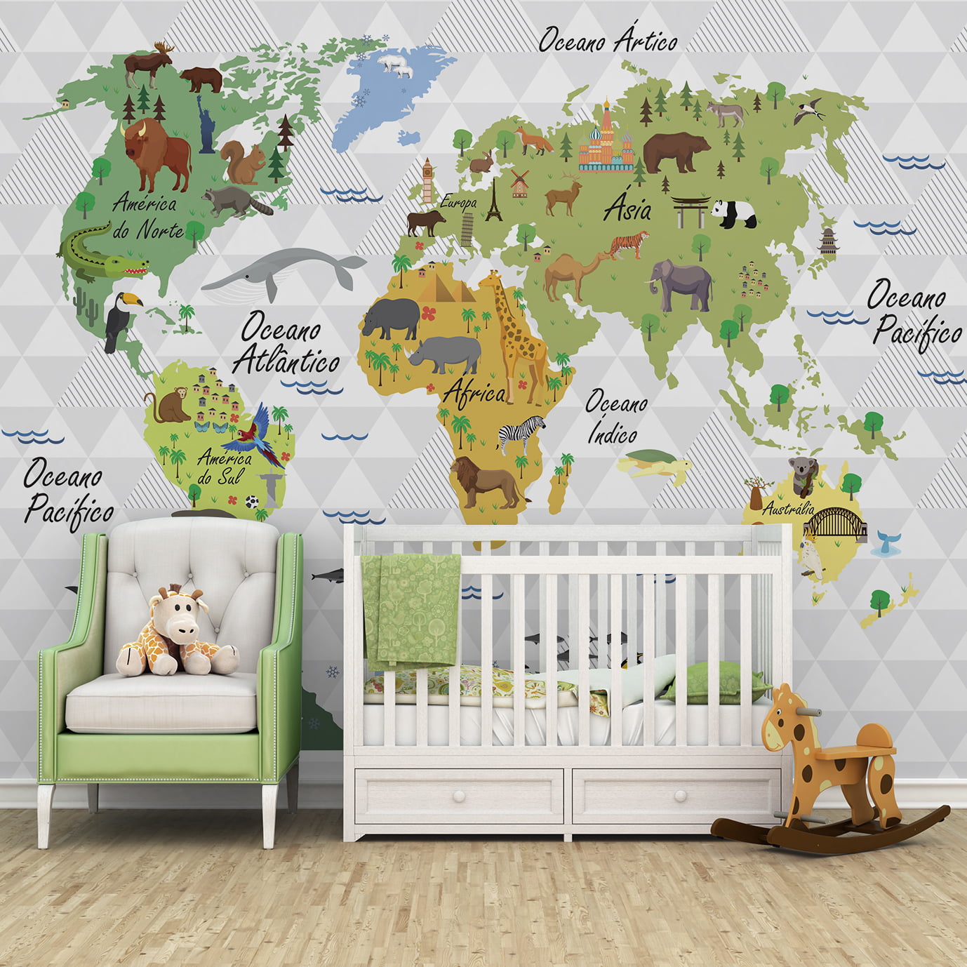 Papel de Parede Infantil Mapa Mundi