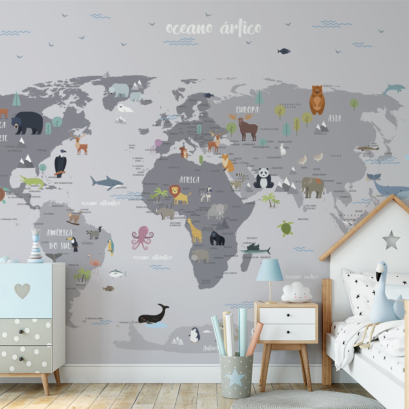 Papel de parede para quarto de bebê Safari pelo Mundo