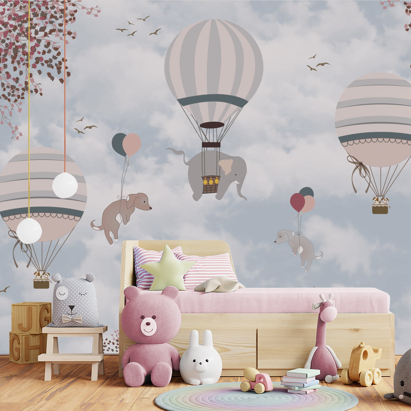 Papel de Parede Infantil Safari Animais Baloeiros
