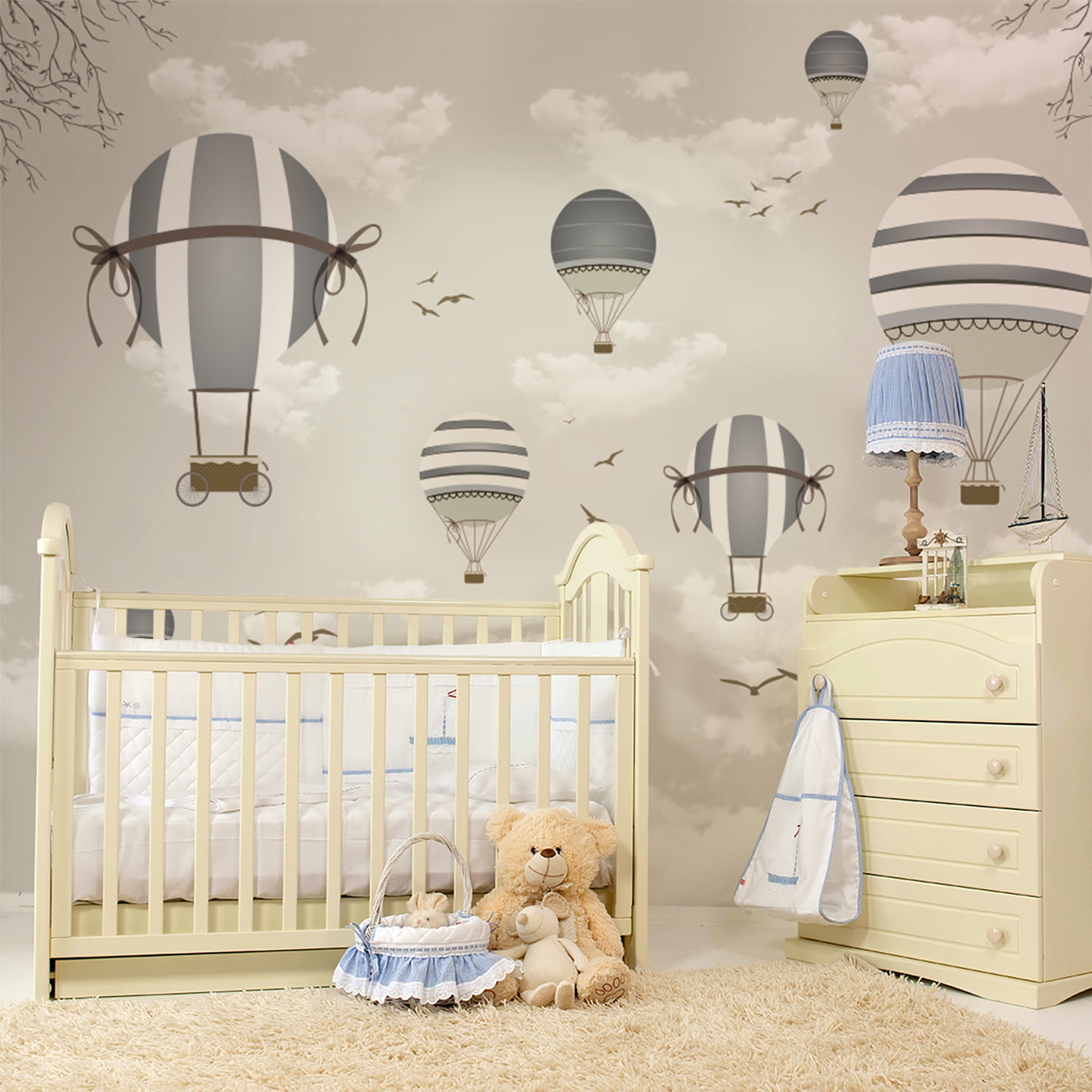 Papel de parede infantil balões aviador