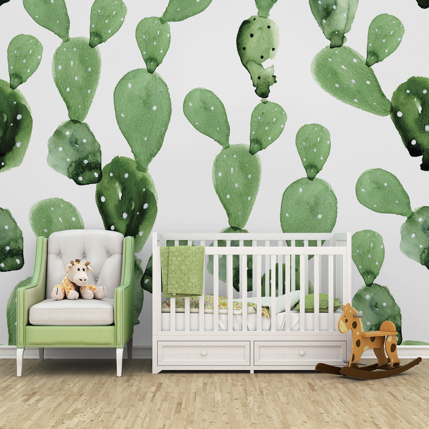 Papel de parede para quarto de bebê infantil cactos