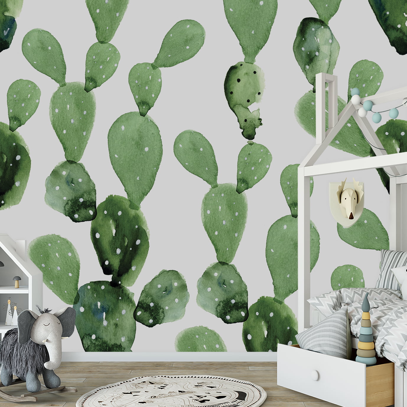 Papel de Parede Infantil Cactos (Verde Turquesa)