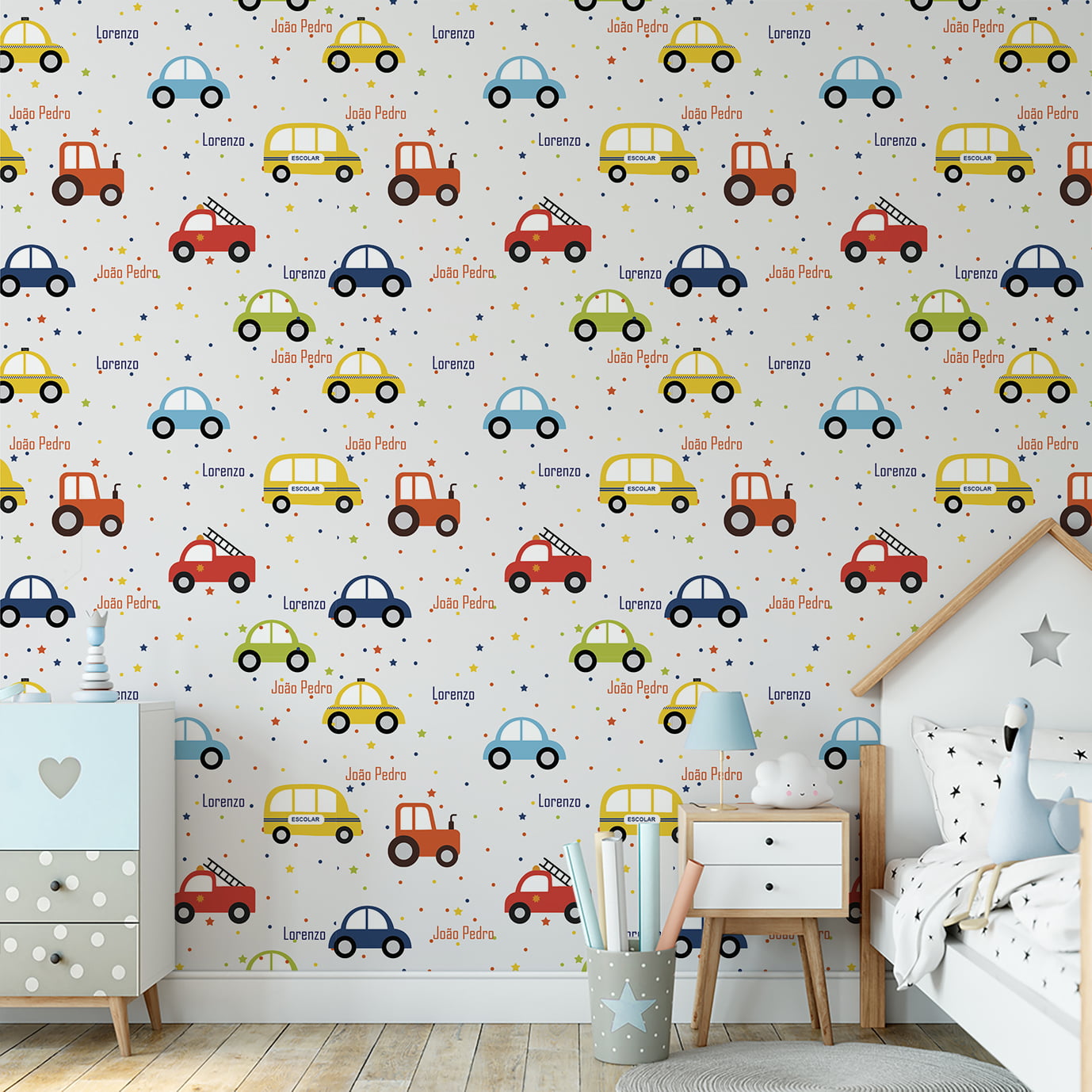 Papel de parede Infantil Masculino Geométrico Pista de Carros