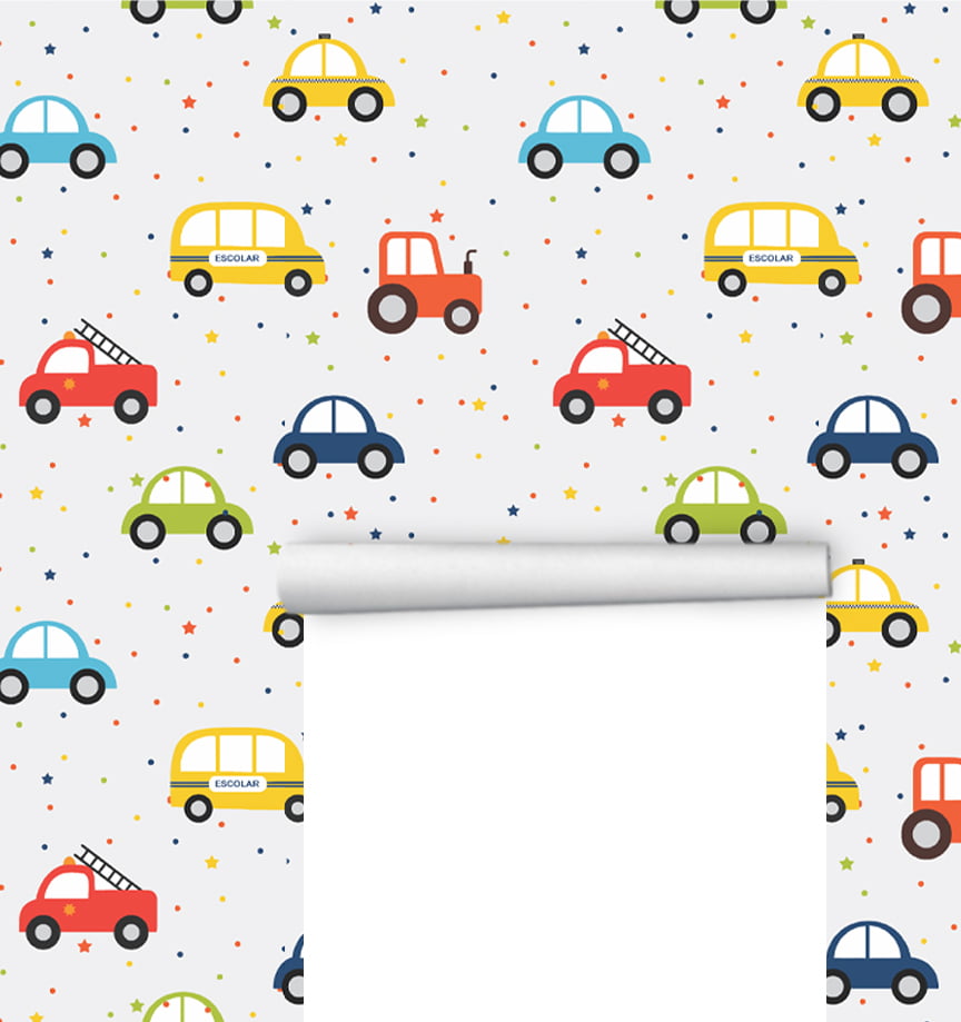 Papel de Parede Carros Coloridos Rolo 3m