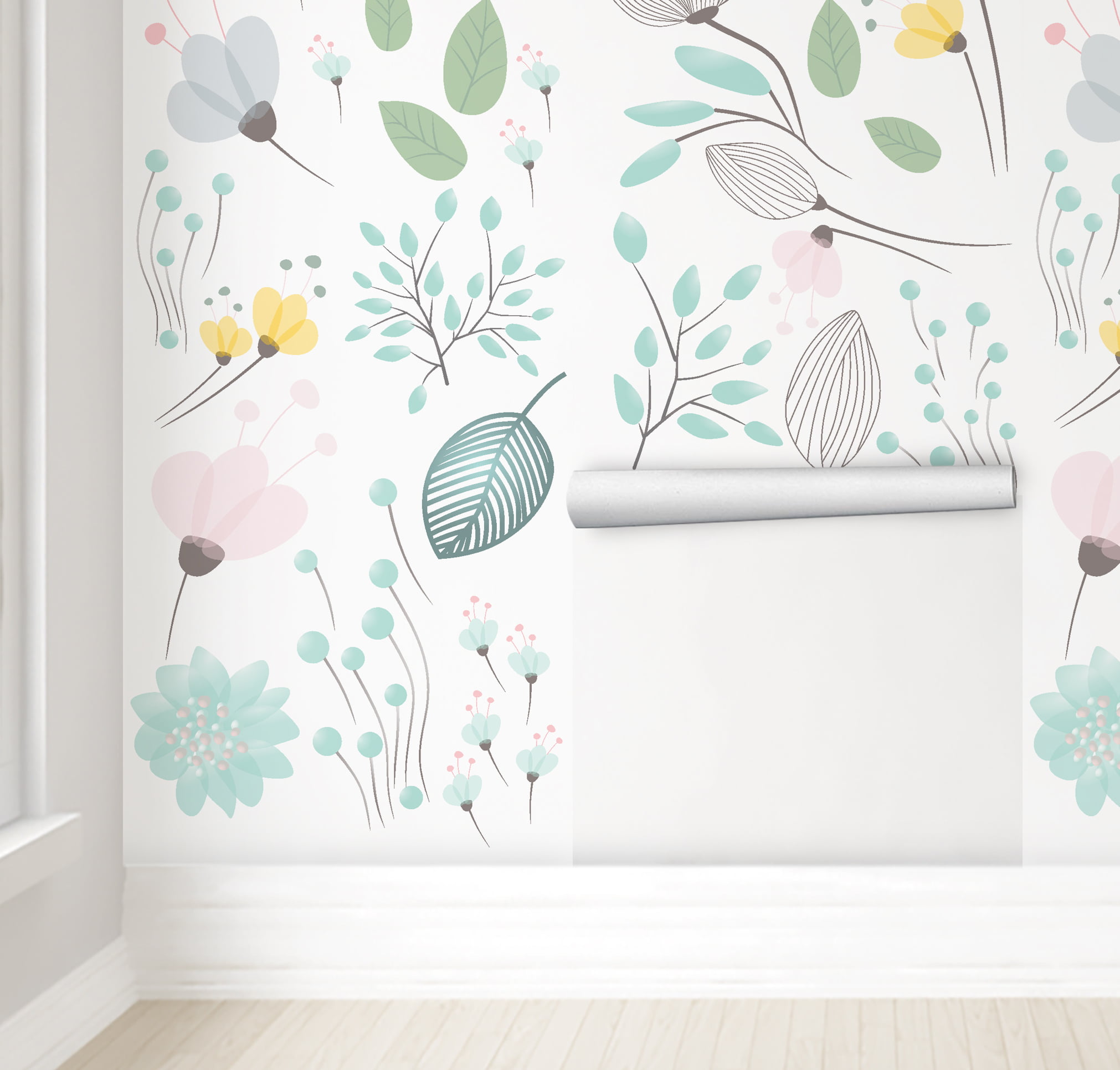 Papel de Parede Floral Infantil Colorido Rolo 3m