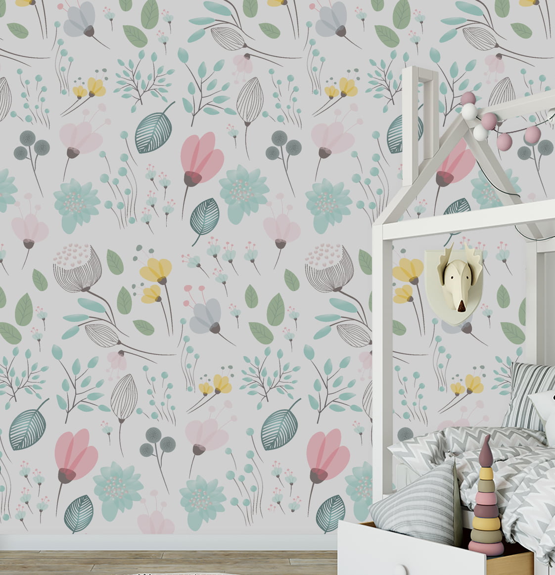 Papel de Parede Floral Infantil Colorido Rolo 3m 