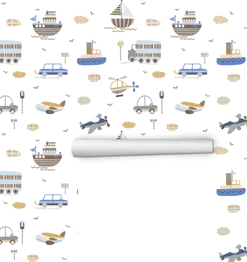Papel de Parede Corações Infantil Barcos Carros Rolo
