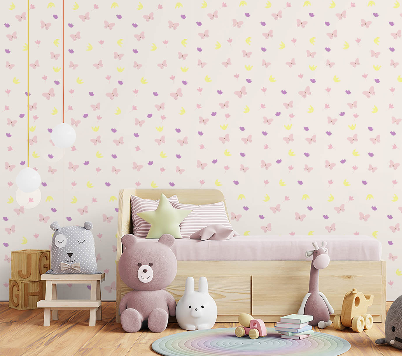 Papel de Parede Flores Jardim Suspenso Infantil Colorido Rolo 3m