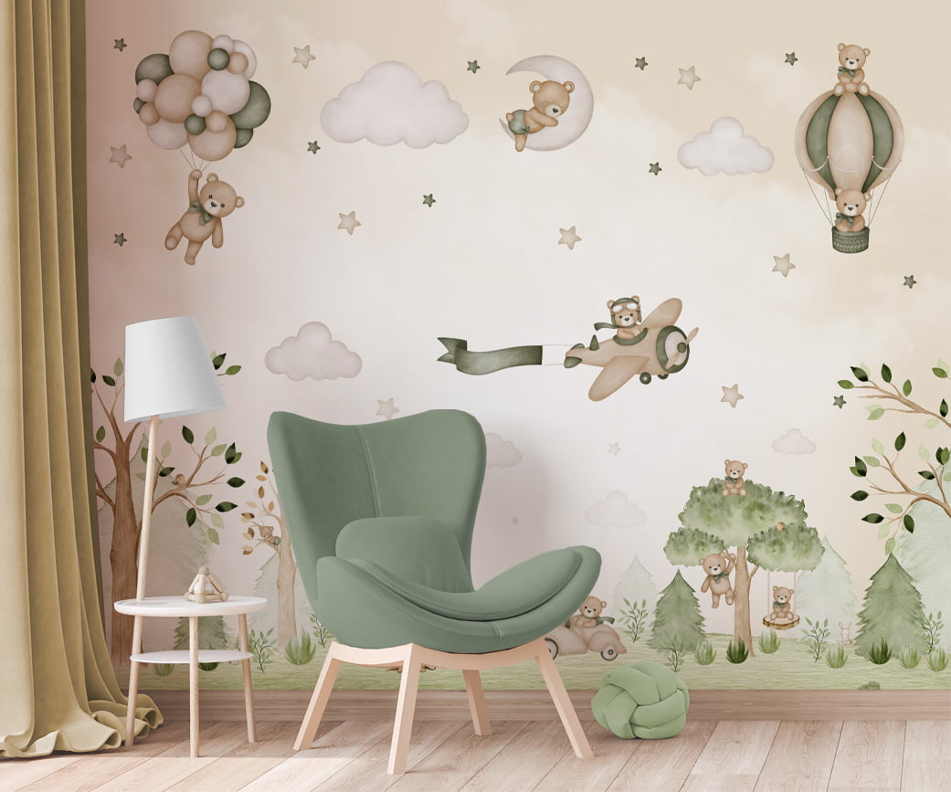 Papel de Parede Urso Aviador Verde