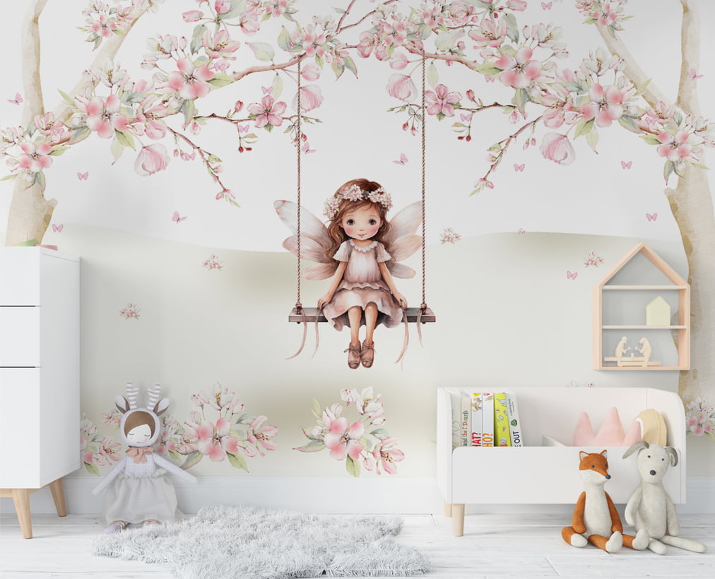 Papel De Parede Árvores Fada Balanço Floral Infantil - VR623