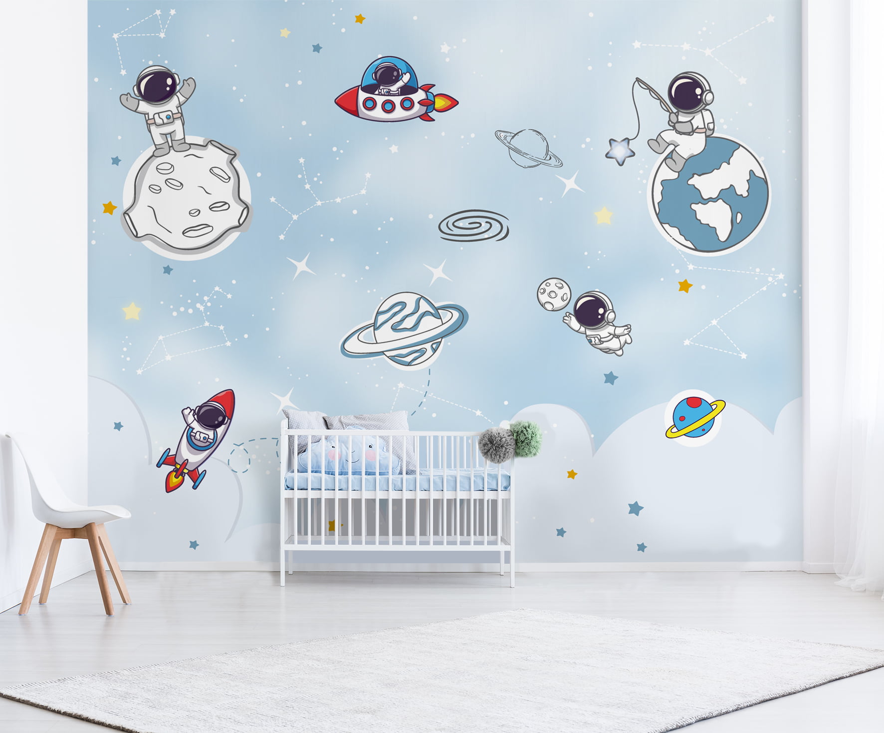 Papel de Parede Astronauta Espaço Sideral Planetas Infantil bebê - VR704