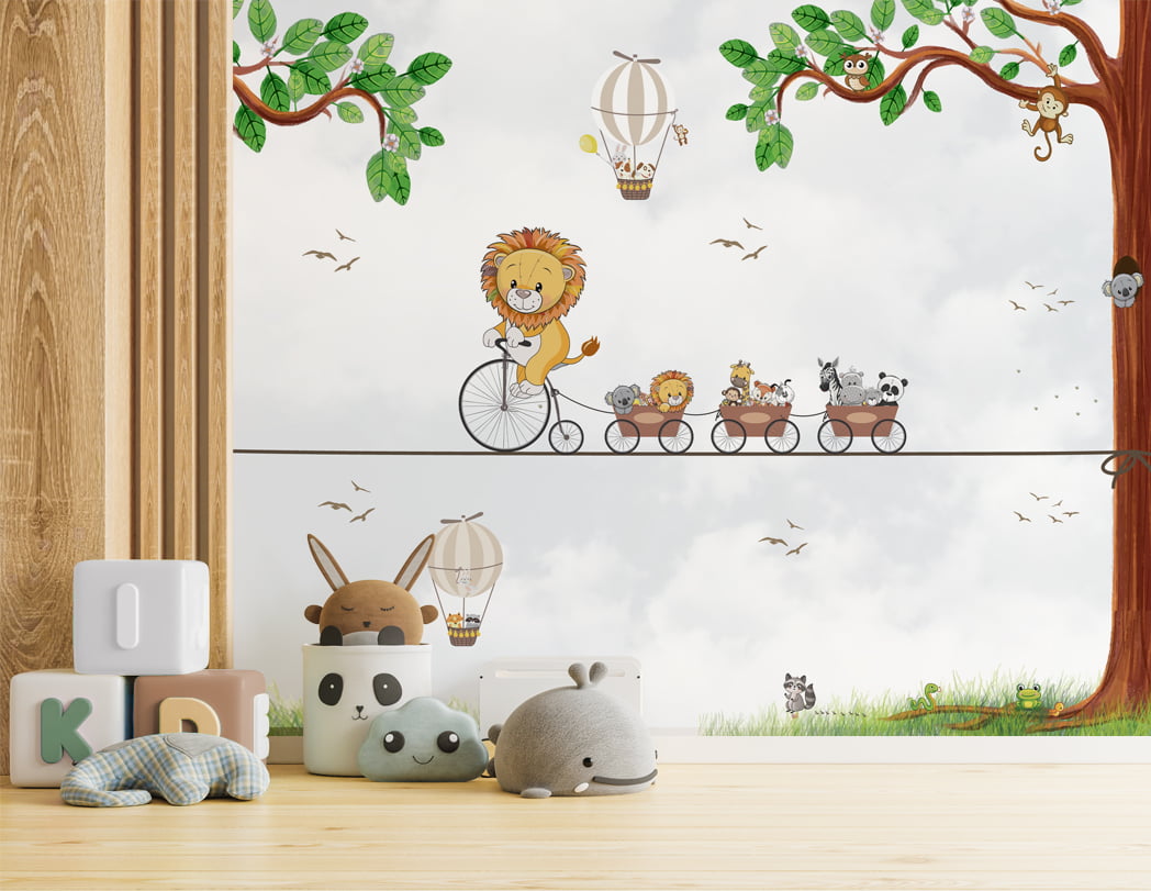 Papel de Parede autocolante quarto infantil safari árvore floresta animais - VR654