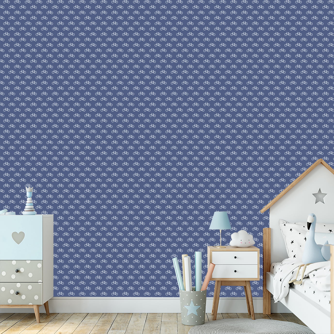Papel De Parede Infantil Bicicleta Ciclista Azul