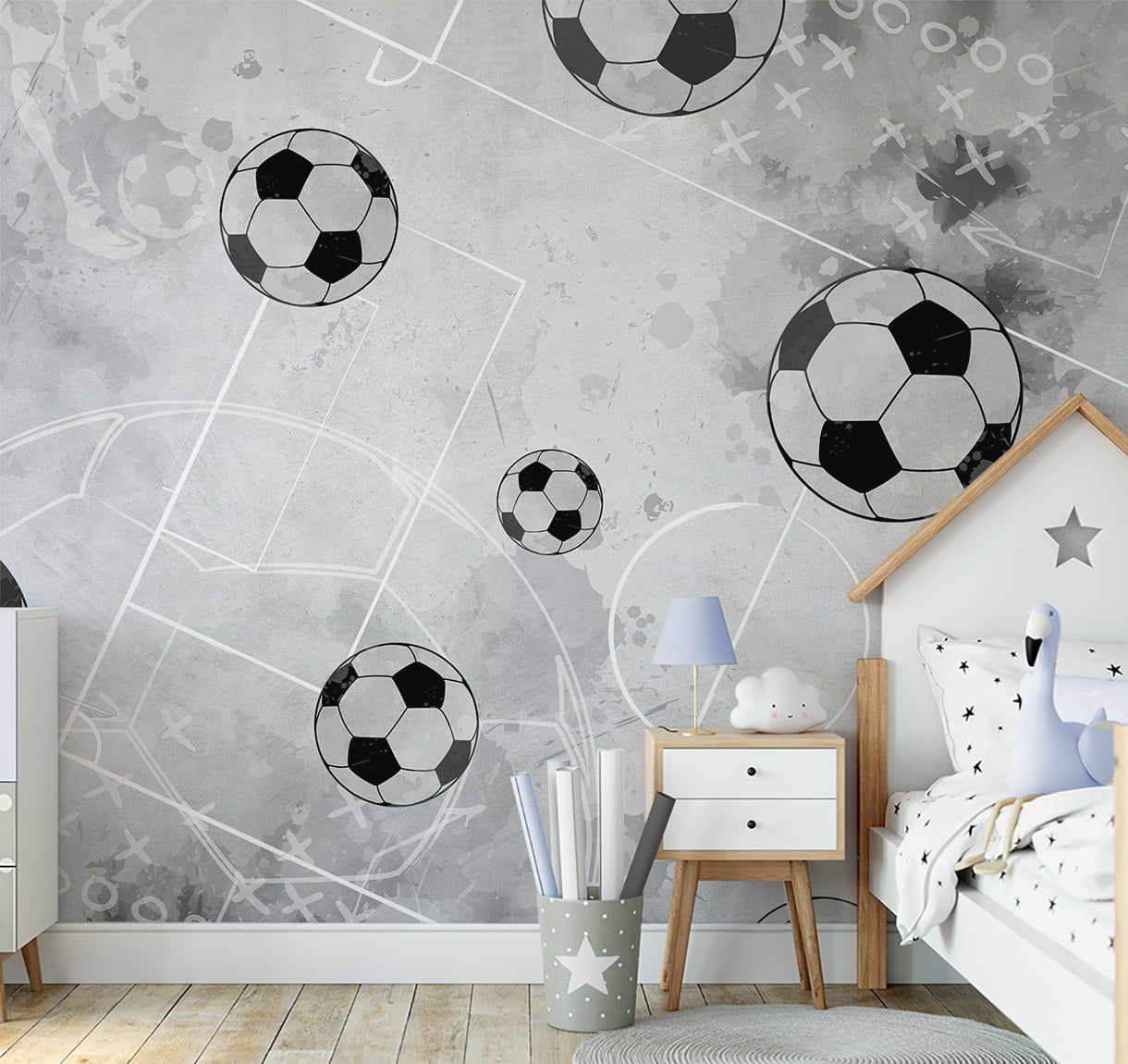 Papel de Parede campo bolas de futebol quarto infantil bebê  - VR694