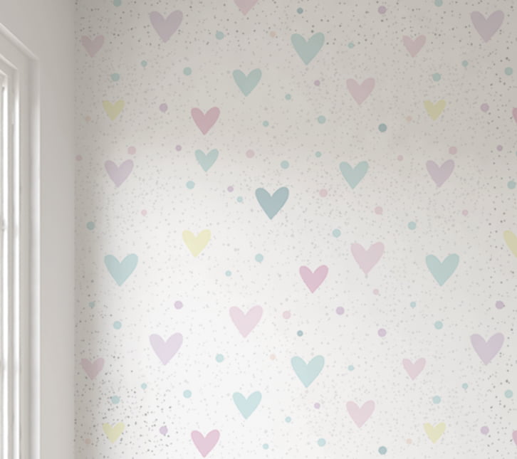 Papel de Parede Corações Infantil Colorido Rolo 3m 