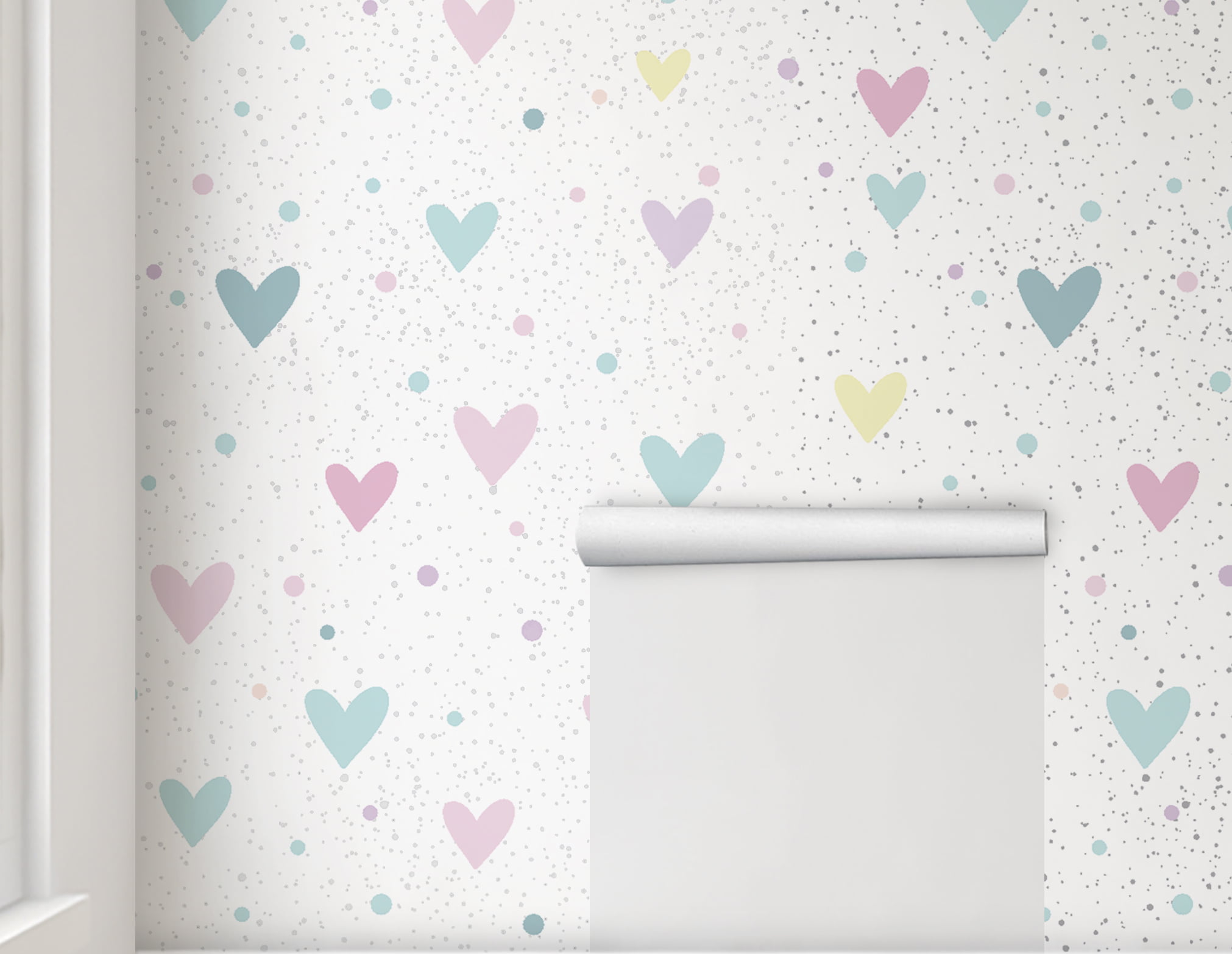 Papel de Parede Corações Infantil Colorido Rolo 3m 