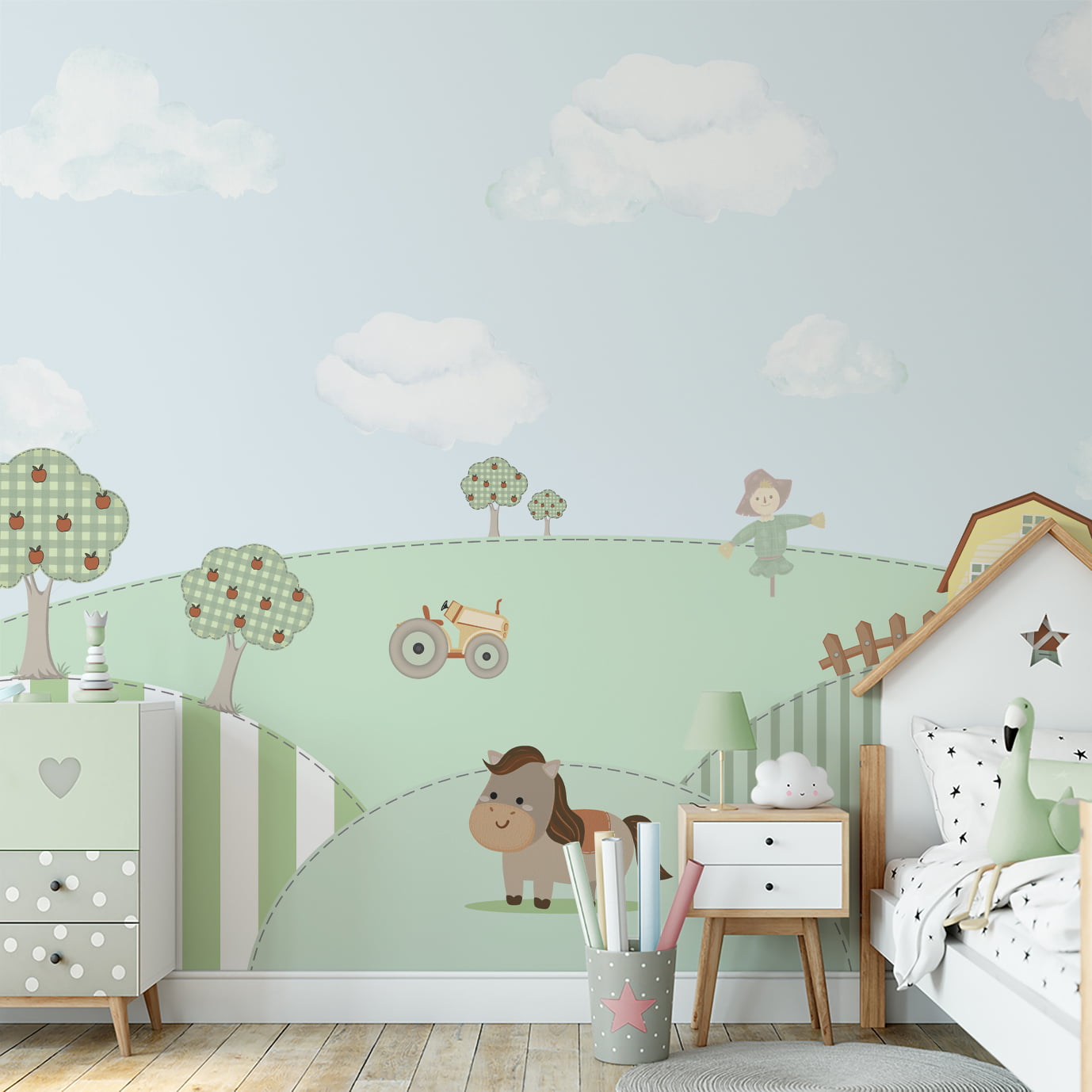 Papel De Parede Fazendinha Campo Animais Safari Bebê Infantil - VR601