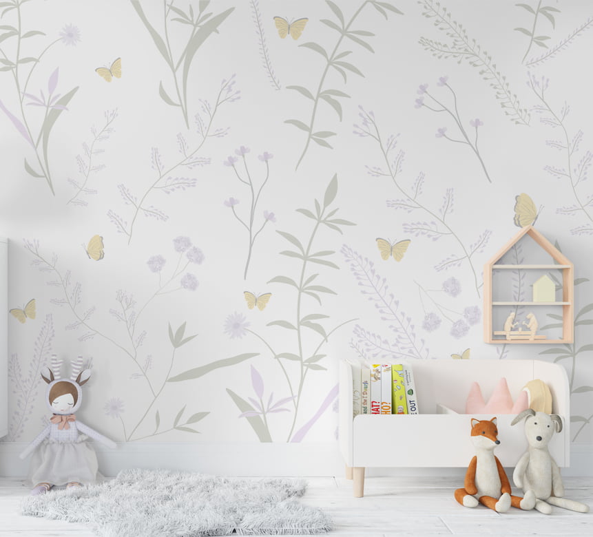 Papel De Parede Florais Borboletas Quarto Infantil Bebê VR584