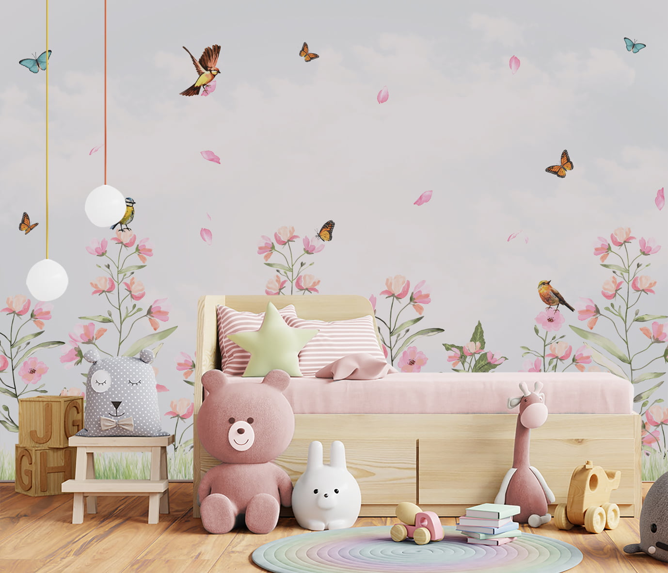 Papel De Parede Jardim Floral Menina Quarto Bebê Infantil - VR565