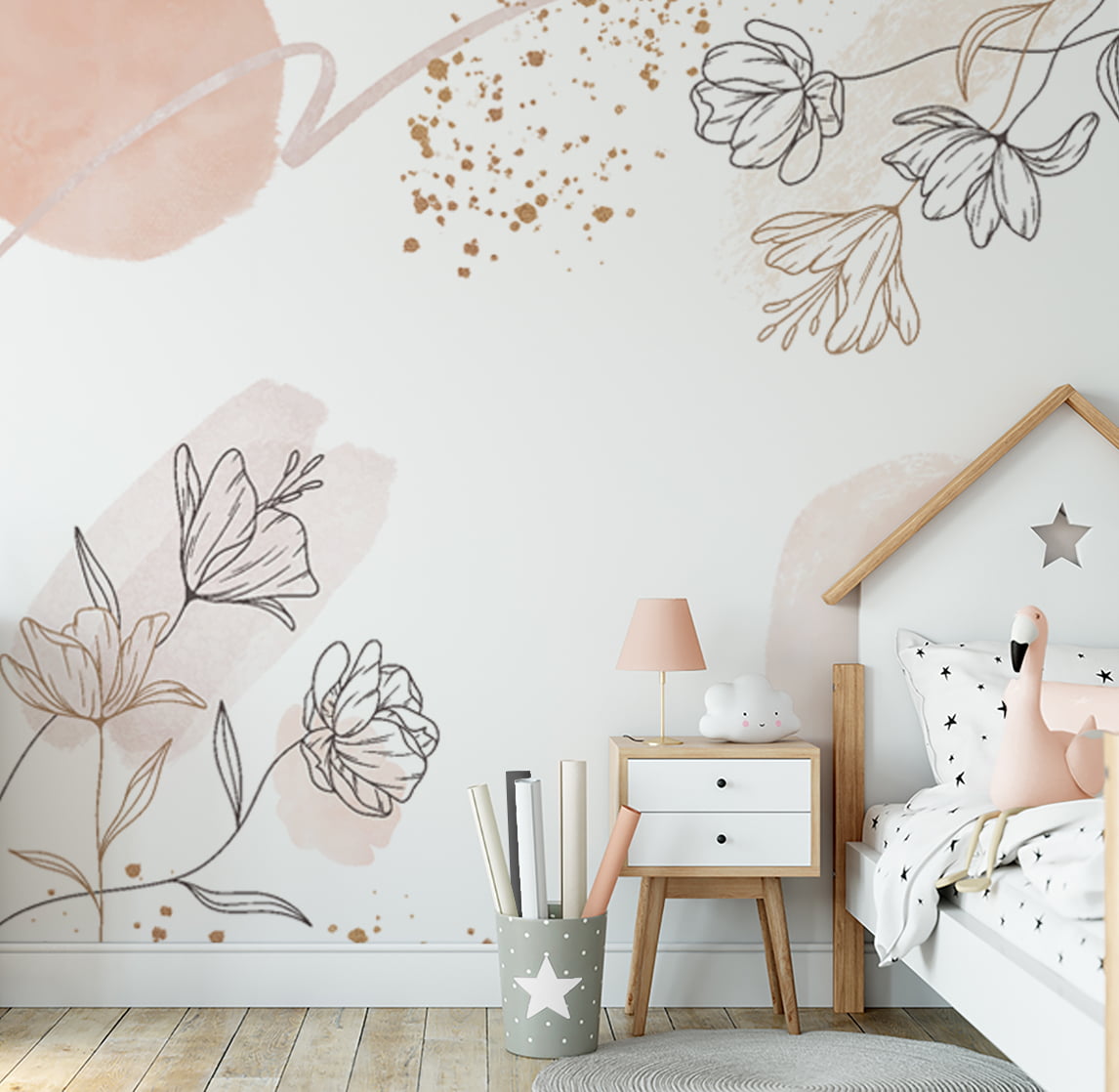 Papel de Parede flores desenhos rosas infantil feminino bebê  - VR696