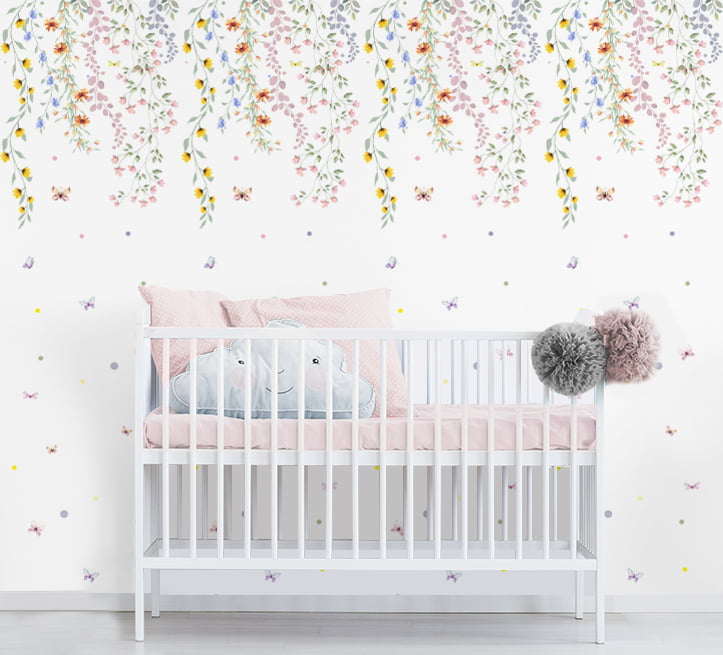 Papel de Parede Flores Jardim Suspenso Infantil Colorido Rolo 3m