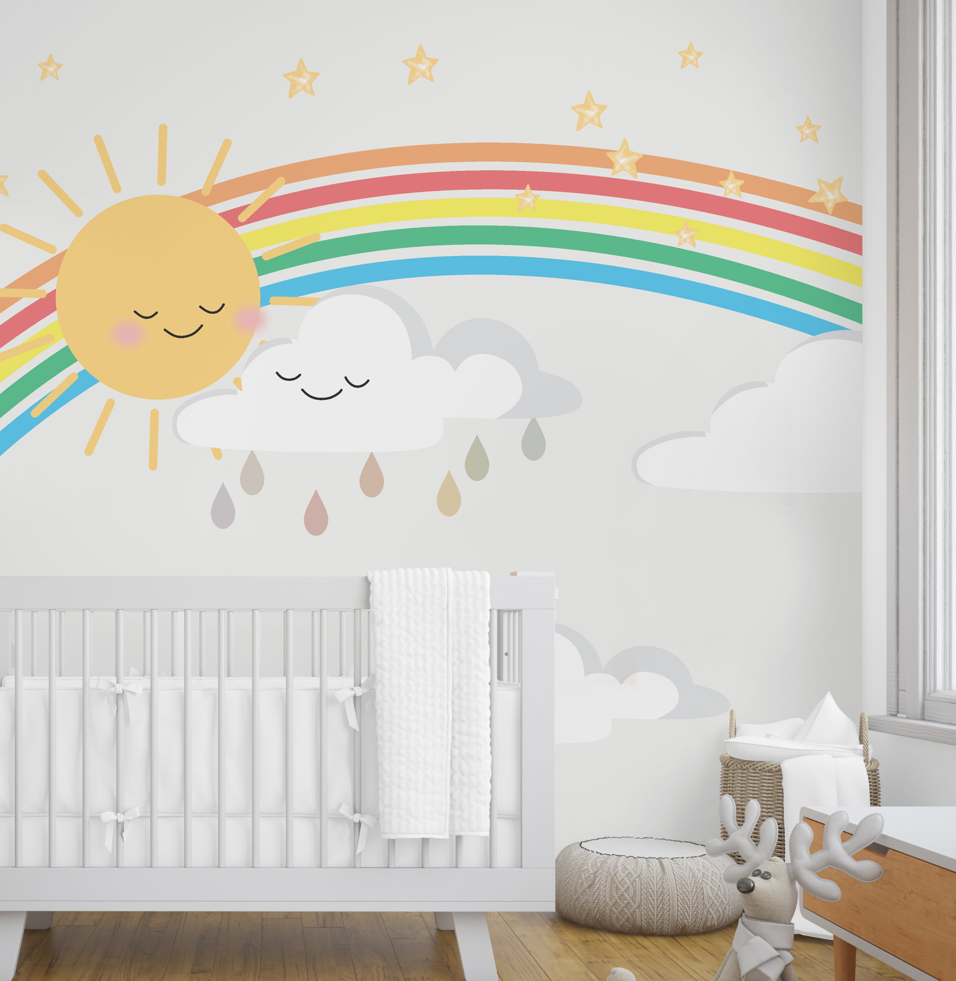 Papel de Parede Infantil Arco-Íris Sol Nuvem