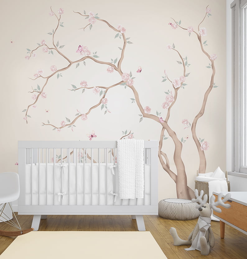 Papel de Parede Infantil Árvore Rosa Menina
