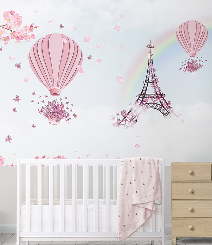 Papel de Parede Infantil Balões com Arco-Íris Paris