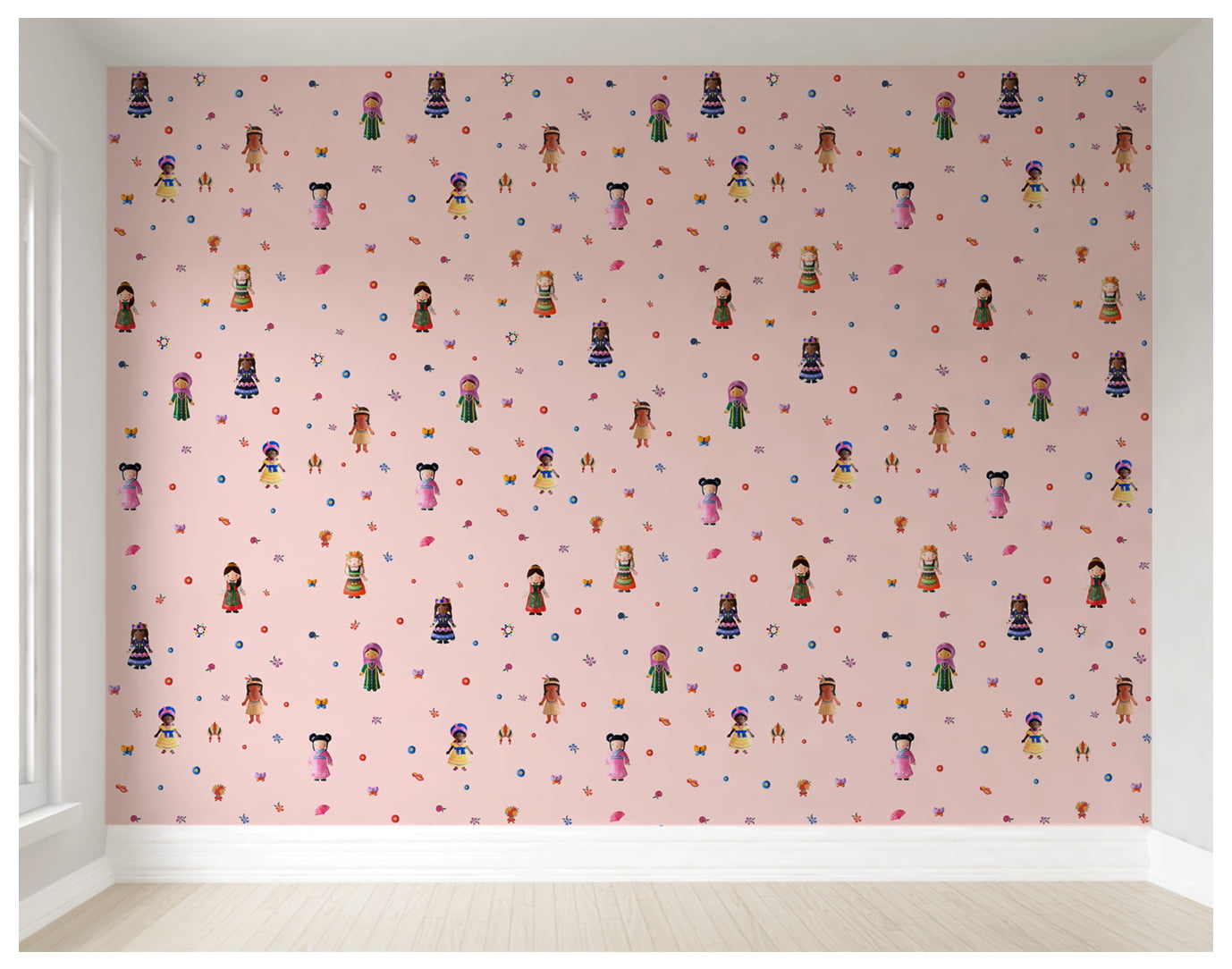 Papel de Parede Infantil Bonequinhas Menina