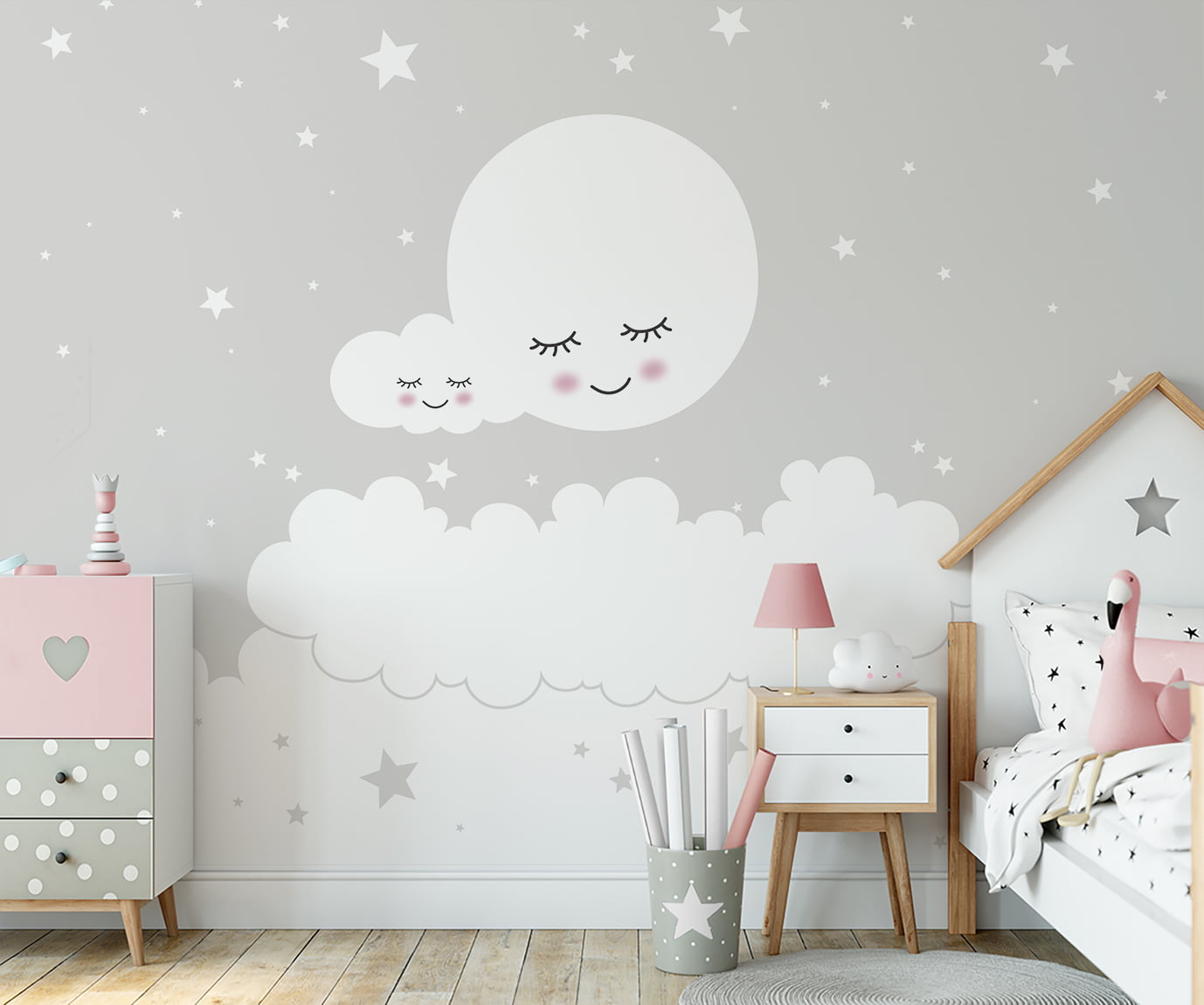 Papel de Parede infantil céu estrelinhas lua nuvens - VR690