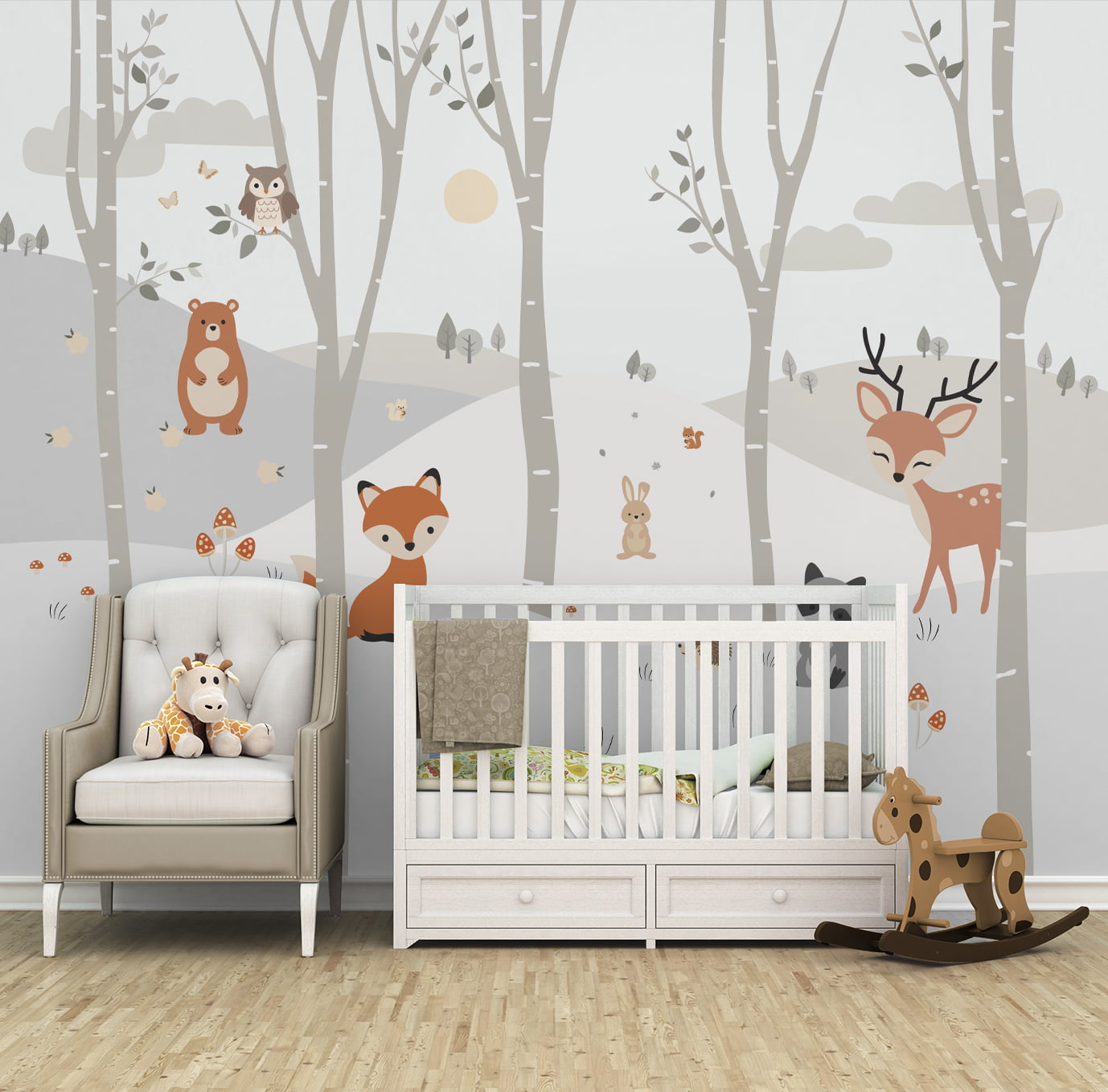 Papel de Parede Infantil safari floresta animais vegetação - VR644