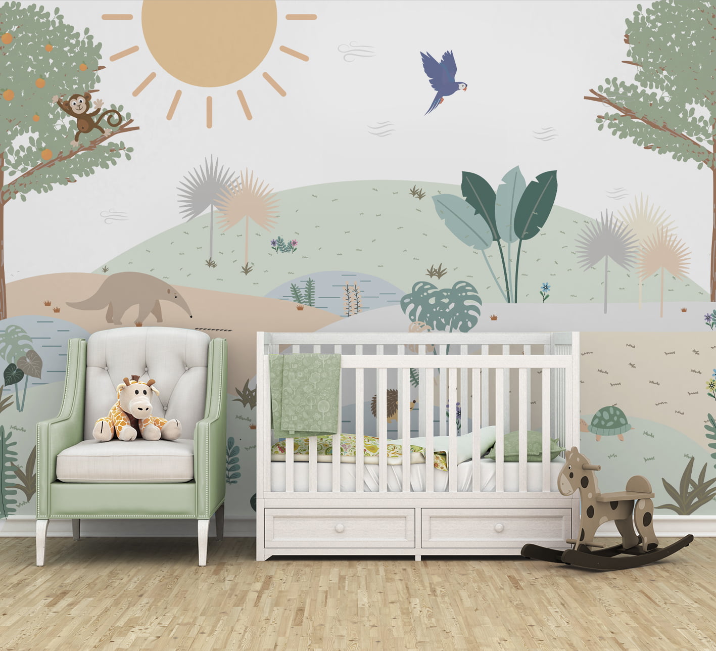 Papel de Parede Infantil floresta vegetação arvores safari - VR647