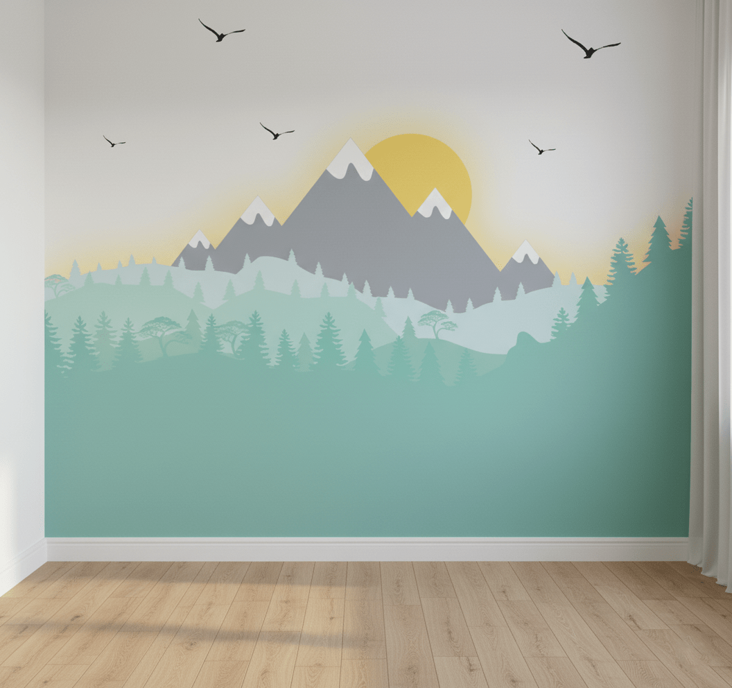 Papel de Parede Infantil Montanhas com Sol -VR773