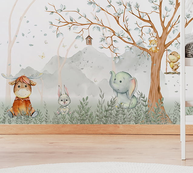 Papel de Parede Infantil Safári Animais na Floresta