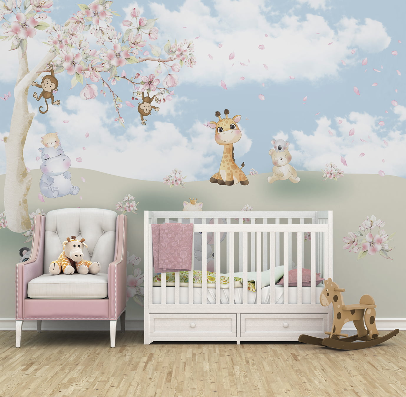 Papel de Parede infantil safari floresta árvore floral - VR689