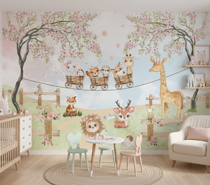 Papel de Parede Infantil Safari- VR755 Papel de parede infantil, Enxovais para Bebê, Kit Berço, Kit Cama, faixa decorativa, régua do crescimento, quadros decorativos infantil.