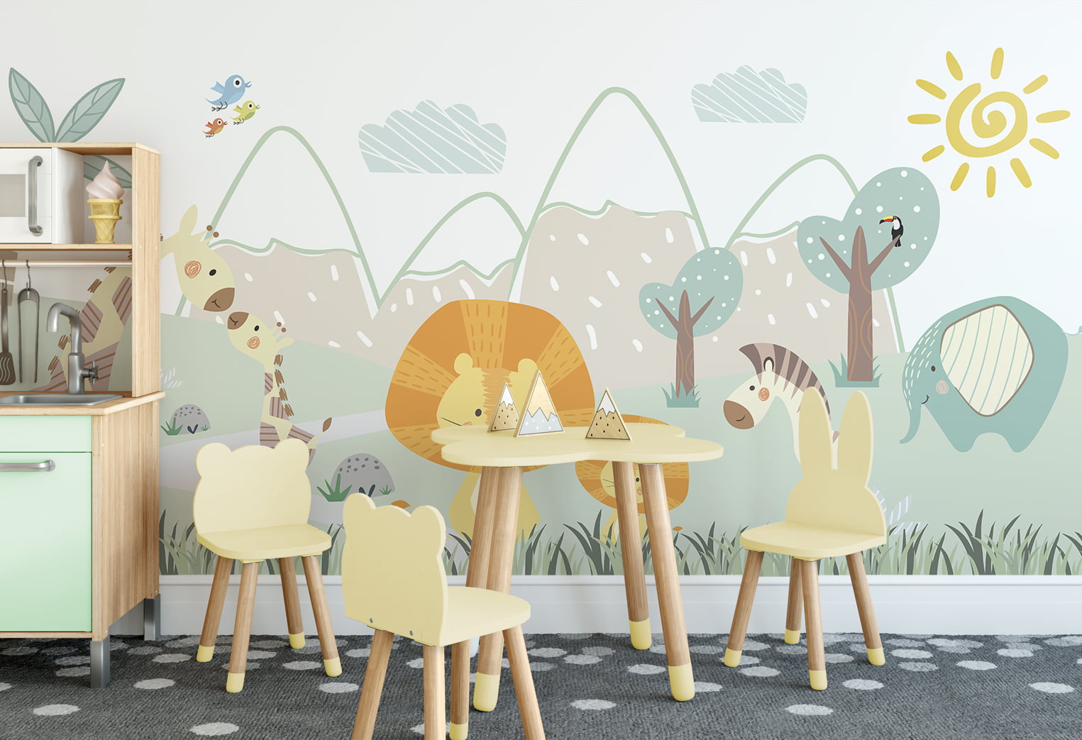 Papel de Parede infantil savana floresta safari animias quarto de bebê - VR691