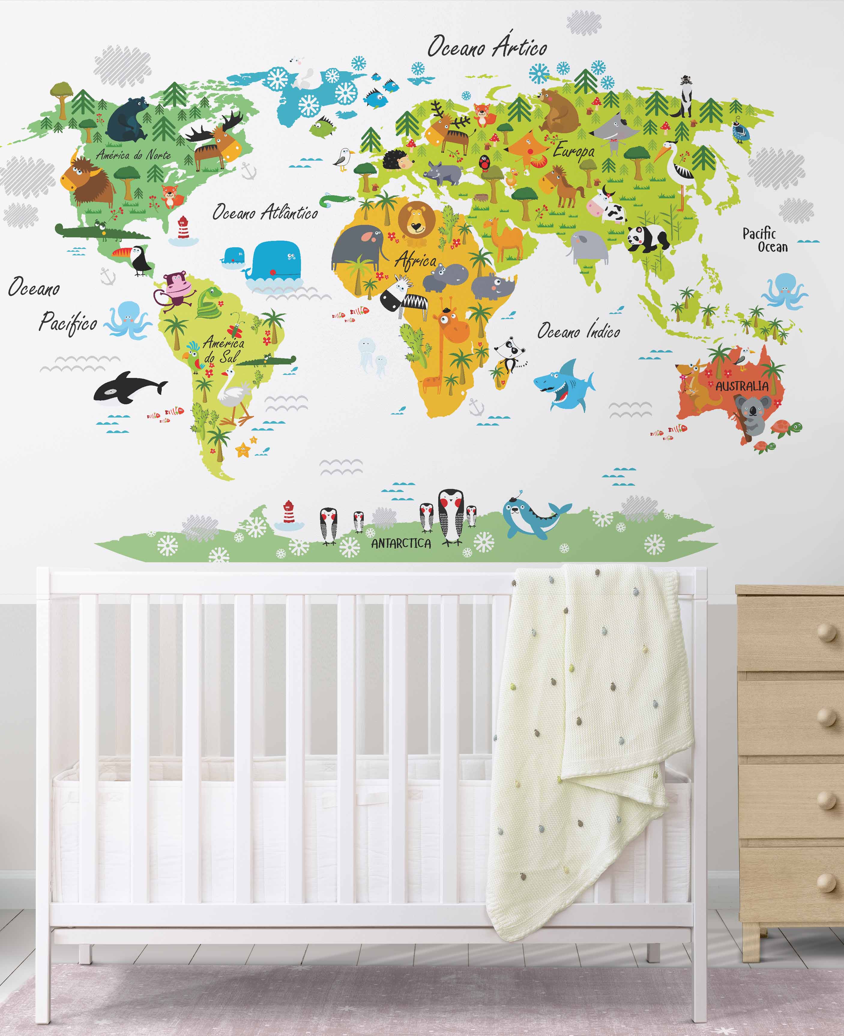 Papel de Parede Infantil Mapa Mundi