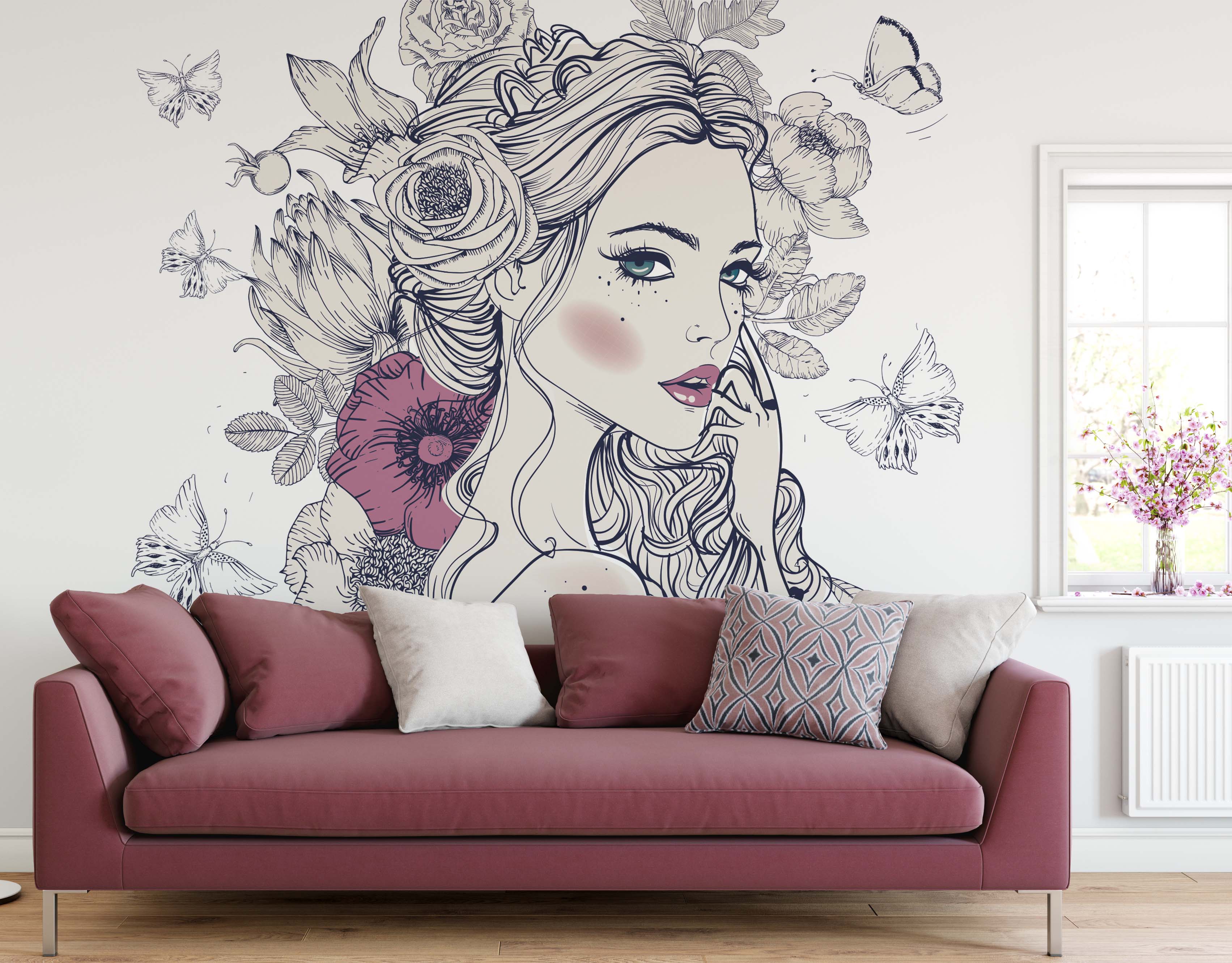 Papel de Parede Mulher Floral