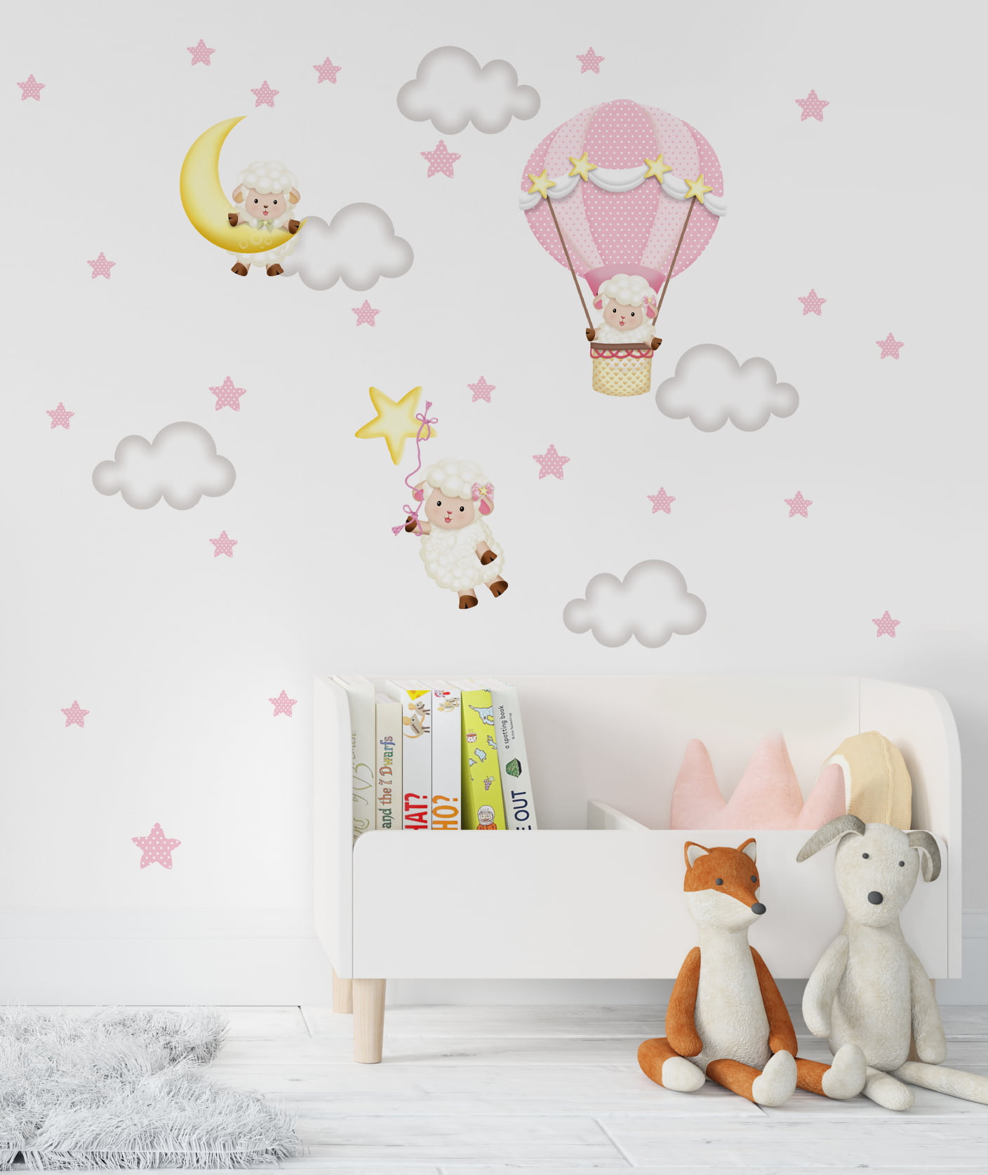 Papel De Parede Ovelhas Balão Estrelas Quarto Infantil Bebê VR581