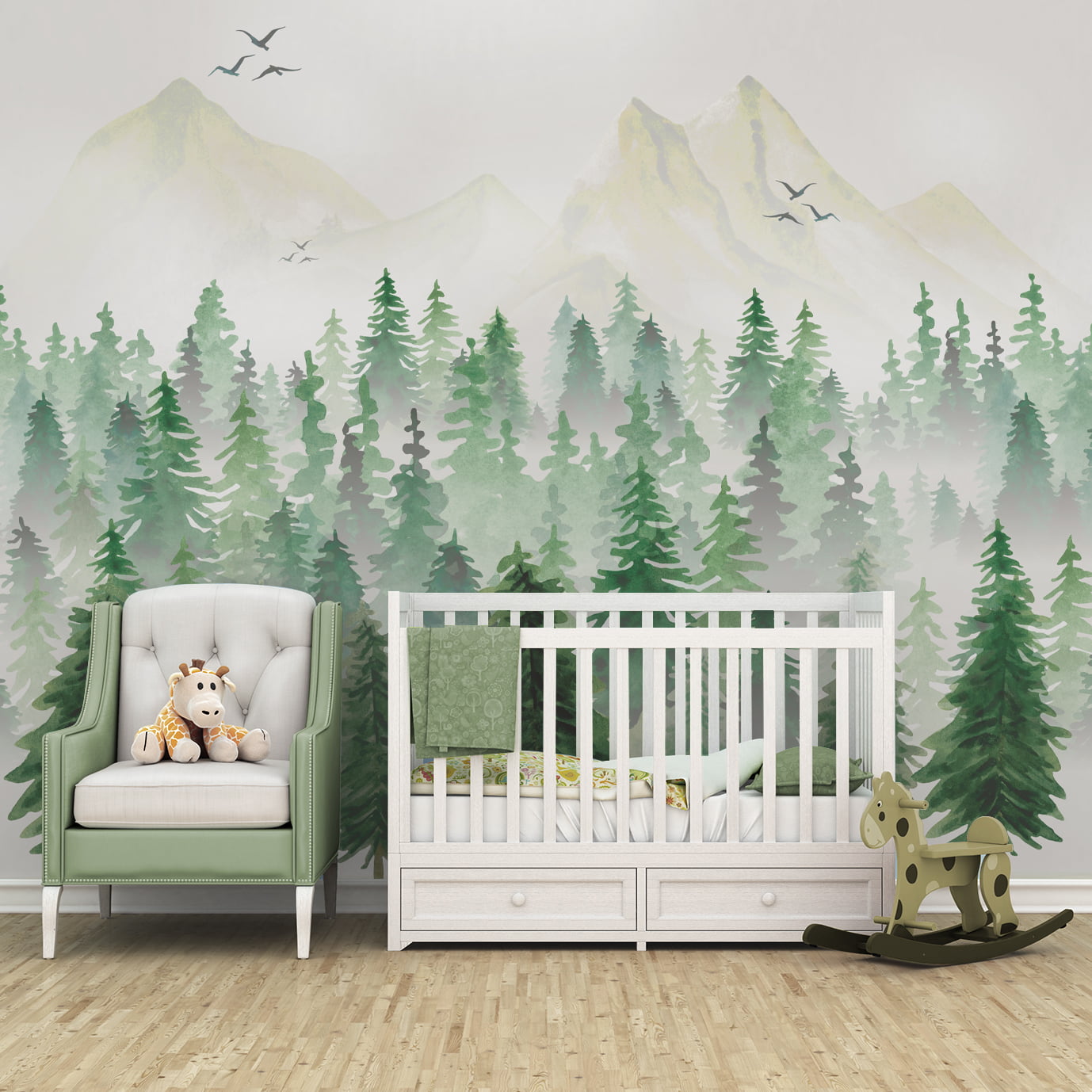 Papel De Parede Paisagem Floresta Pinheiro Quarto Bebê VR599