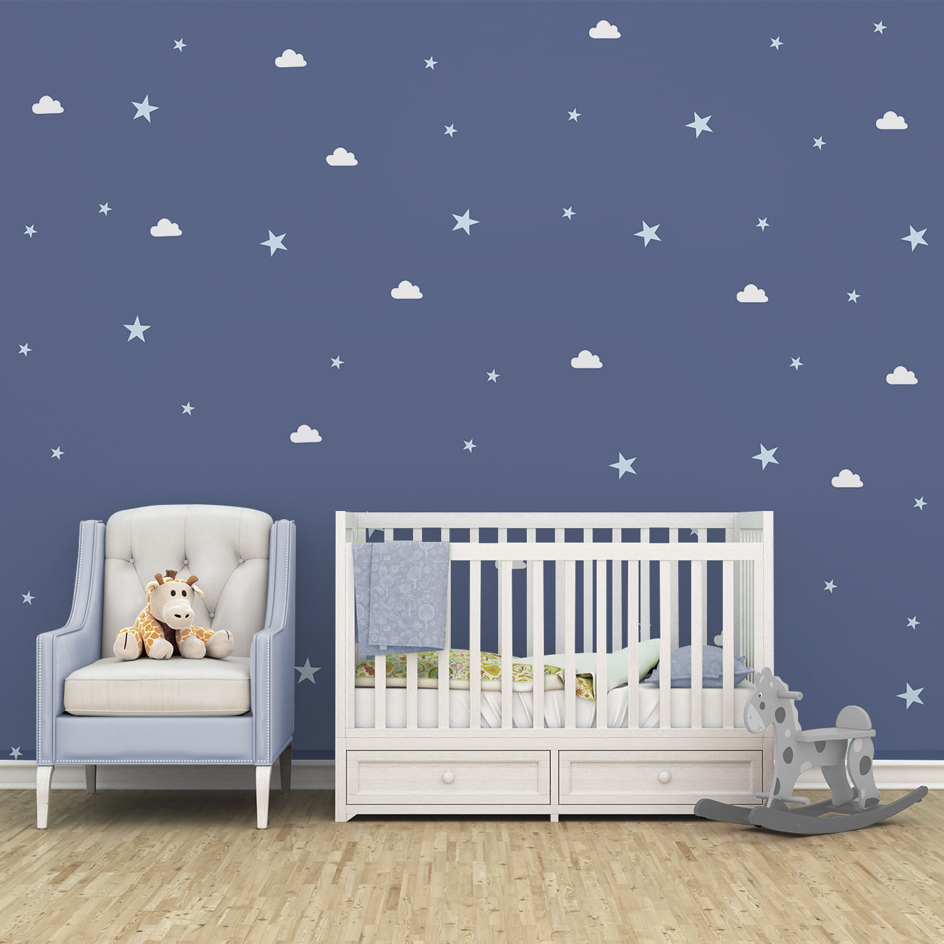 Papel de Parede quarto de bebê infantil céu estrelado nuvens noite - VR664