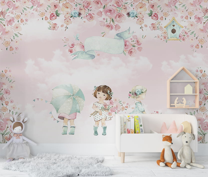 Papel de Parede quarto de bebê menininhas jardim floral infantil - VR667